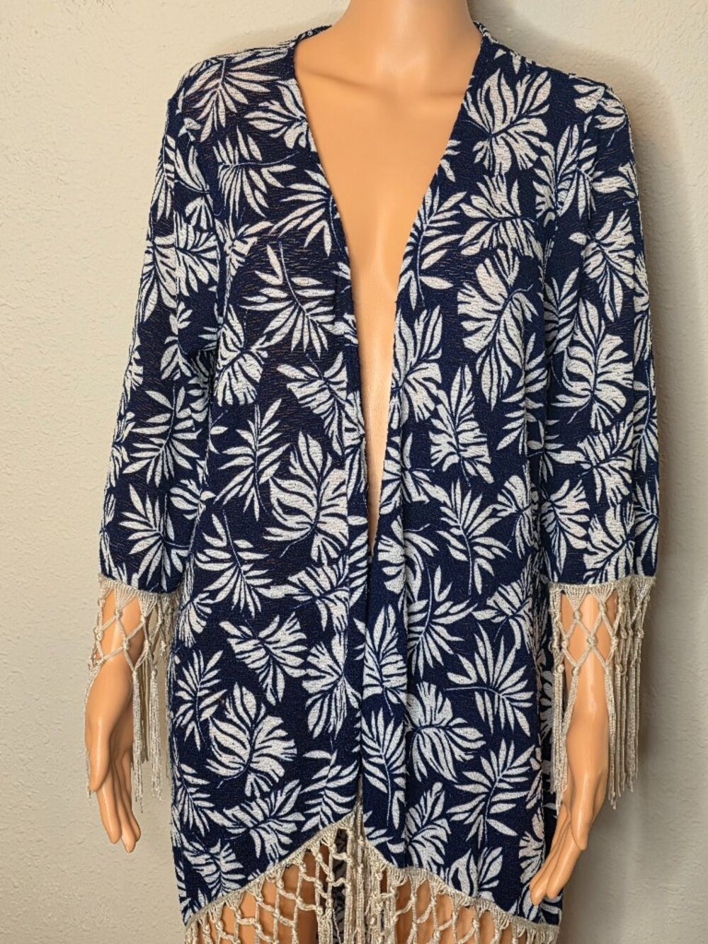 Moon Collection Blue Floral Botanical Kimono Cardigan Cover-Up, Size XL